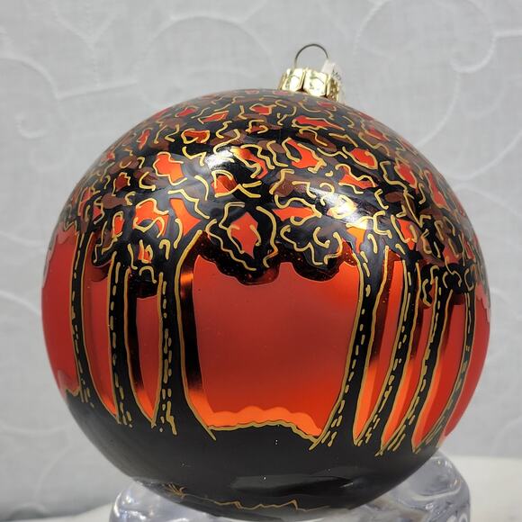 Vtg Poland Halloween Tree Ornament Orange Black Hand Painted Moon Trees Signed - Picture 7 of 16